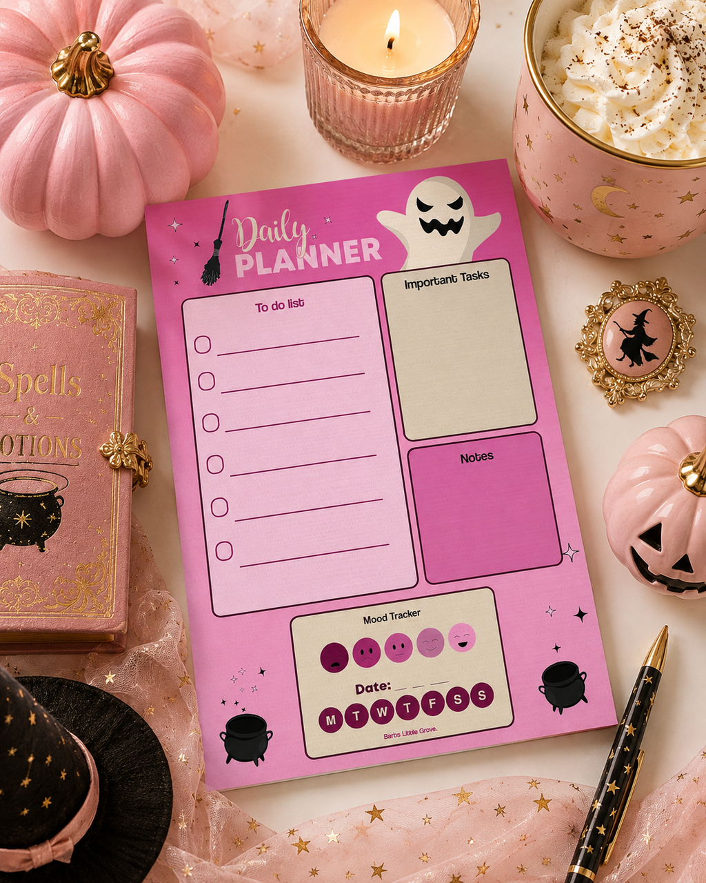 Pink Halloween Ghost Daily Planner Notepad