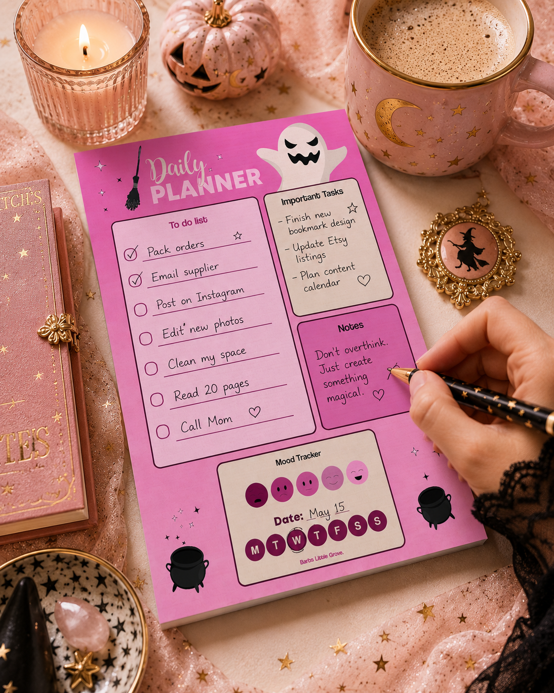 Pink Halloween Ghost Daily Planner Notepad